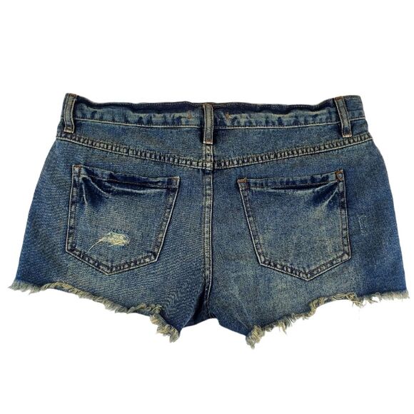 FREE PEOPLE Runaway Cutoff Distressed Denim Button-Fly Shorts Size 29 - Picture 3 of 6